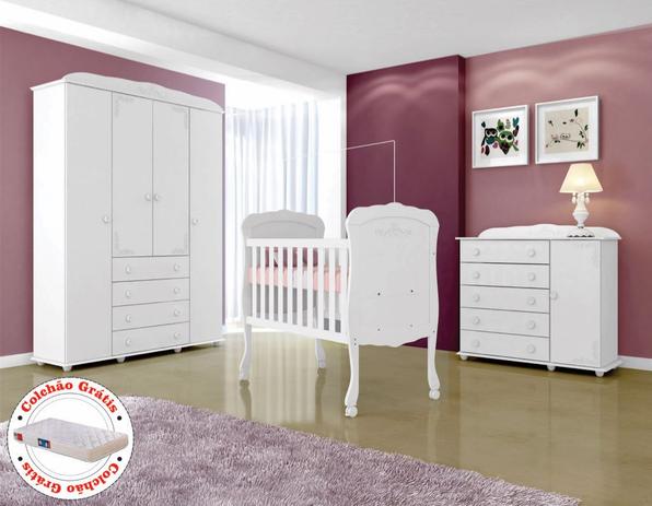 Quarto de Bebê Provençal Branco-Berço (e Colchão)-Cômoda-Guarda-roupas Maria Fernanda Tigus Baby Menor preço em Quarto de Bebê Provençal Branco-Berço (e Colchão)-Cômoda-Guarda-roupas Maria Fernanda Tigus Baby