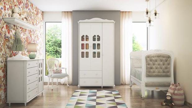 Quarto de Bebê Provençal Branco Soft - Matic Móveis Menor preço em Quarto de Bebê Provençal Branco Soft - Matic Móveis