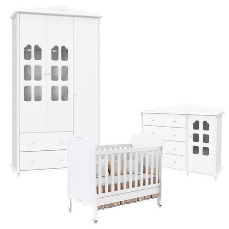 Quarto de Bebê Provence 3 Portas Branco Acetinado Matic - Matic moveis Menor preço em Quarto de Bebê Provence 3 Portas Branco Acetinado Matic - Matic moveis