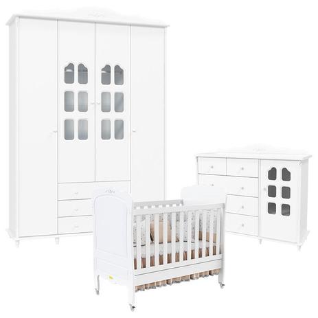 Quarto de Bebê Provence 4 Portas Branco Acetinado Matic - Matic moveis Menor preço em Quarto de Bebê Provence 4 Portas Branco Acetinado Matic - Matic moveis