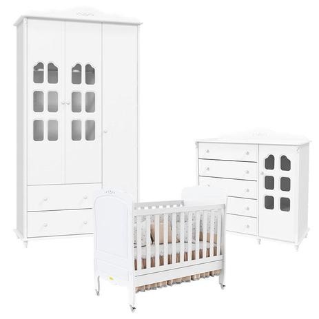 Quarto de Bebê Provence Slim 3 Portas Branco Acetinado Matic - Matic moveis Menor preço em Quarto de Bebê Provence Slim 3 Portas Branco Acetinado Matic - Matic moveis