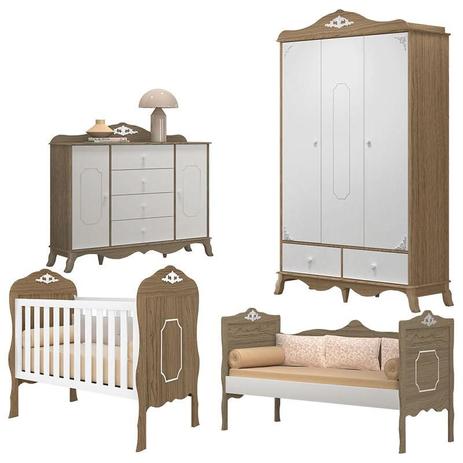 Quarto de Bebê Realeza 3 Portas com Cama Babá e Cômoda 2 Portas Branco Acetinado Wengue Canaã - Canaa baby Menor preço em Quarto de Bebê Realeza 3 Portas com Cama Babá e Cômoda 2 Portas Branco Acetinado Wengue Canaã - Canaa baby