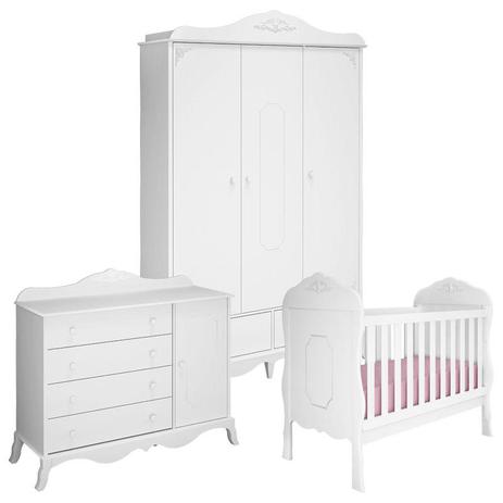 Quarto de Bebê Realeza 3 Portas e Cômoda Infantil 1 Porta Branco Acetinado Canaã - Canaa baby Menor preço em Quarto de Bebê Realeza 3 Portas e Cômoda Infantil 1 Porta Branco Acetinado Canaã - Canaa baby
