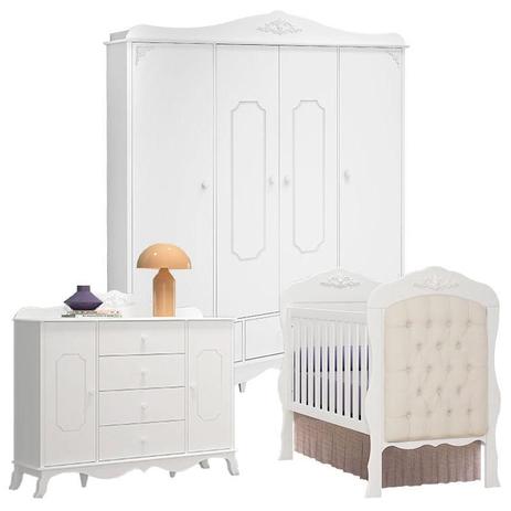 Quarto de Bebê Realeza 4 Portas Berço Branco Acetinado com Capitonê Bege - Canaã - Canaa Baby Menor preço em Quarto de Bebê Realeza 4 Portas Berço Branco Acetinado com Capitonê Bege - Canaã - Canaa Baby