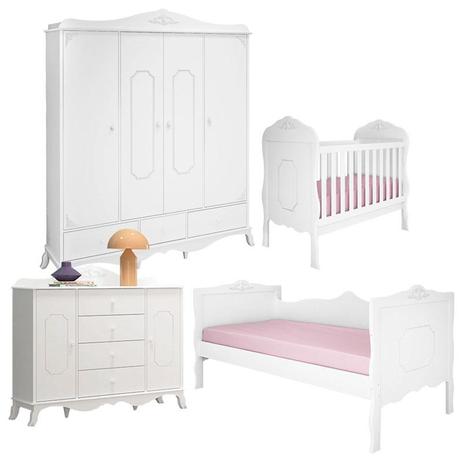 Quarto de Bebê Realeza 4 Portas e Cama Babá Branco Acetinado - Canaã - Canaa baby Menor preço em Quarto de Bebê Realeza 4 Portas e Cama Babá Branco Acetinado - Canaã - Canaa baby