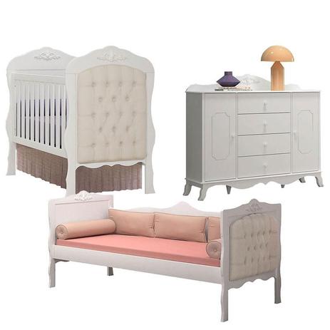 Quarto de Bebê Realeza Branco Acetinado com Capitonê Canaã - Canaa Baby Menor preço em Quarto de Bebê Realeza Branco Acetinado com Capitonê Canaã - Canaa Baby