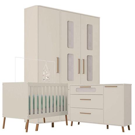 Quarto de Bebê Retrô Bibi 3 Portas com Cômoda 1 Porta Off White - Móveis Estrela - Moveis estrela é boa?