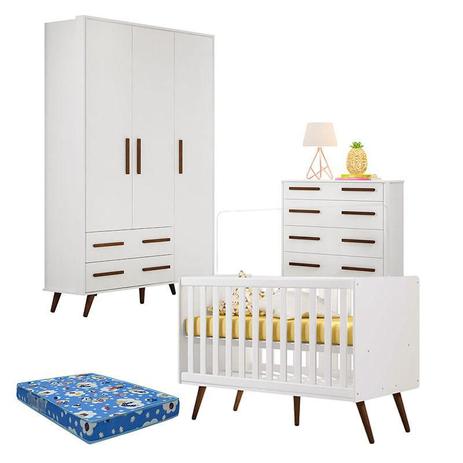 Quarto de Bebê Retrô Branco Brilho com Colchão Physical - Qmovi é ruim? Quarto de Bebê Retrô Branco Brilho com Colchão Physical - Qmovi é boa?