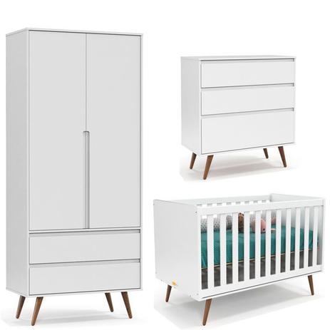 Quarto de Bebê Retrô Clean 2 Portas Branco Soft/Eco Wood - Matic - Matic moveis Menor preço em Quarto de Bebê Retrô Clean 2 Portas Branco Soft/Eco Wood - Matic - Matic moveis