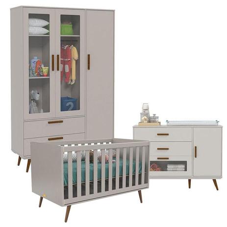 Quarto de Bebê Retro Glass 3 Portas com Cômoda 1 Porta Cinza Eco Wood - Matic - Matic moveis é boa?
