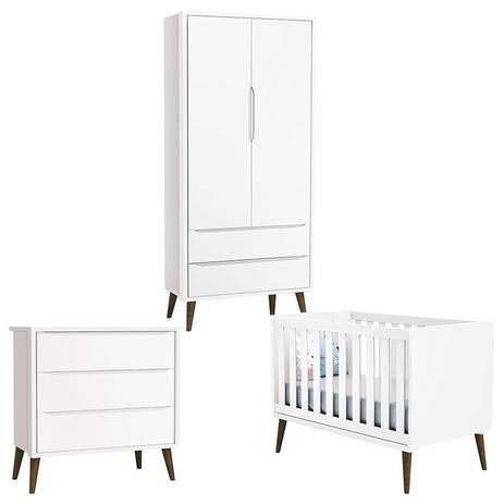 Quarto de Bebê Theo 2 Portas Branco Acetinado com Pés Amadeirado - Reller Menor preço em Quarto de Bebê Theo 2 Portas Branco Acetinado com Pés Amadeirado - Reller