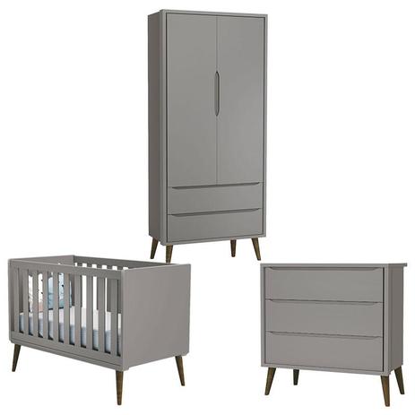 Quarto de Bebê Theo 2 Portas Cinza com Pés Amadeirado - Reller Menor preço em Quarto de Bebê Theo 2 Portas Cinza com Pés Amadeirado - Reller