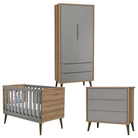 Quarto de Bebê Theo 2 Portas Cinza Mezzo com Pés Amadeirado - Reller Menor preço em Quarto de Bebê Theo 2 Portas Cinza Mezzo com Pés Amadeirado - Reller