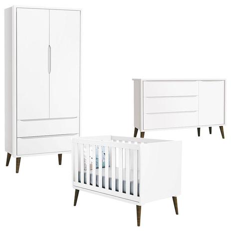 Quarto de Bebê Theo 2 Portas com Cômoda com Porta Branco Acetinado com Pés Amadeirado - Reller Menor preço em Quarto de Bebê Theo 2 Portas com Cômoda com Porta Branco Acetinado com Pés Amadeirado - Reller