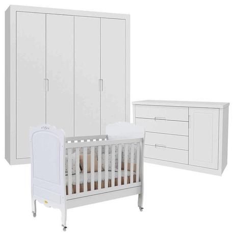 Quarto de Bebê Tutto New 4 Portas com Cômoda 1 Porta e Berço Provence Branco Acetinado - Matic - Matic Moveis Menor preço em Quarto de Bebê Tutto New 4 Portas com Cômoda 1 Porta e Berço Provence Branco Acetinado - Matic - Matic Moveis