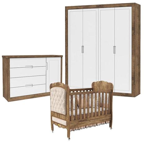 Quarto de Bebê Tutto New 4 Portas com Cômoda 1 Porta e Berço Provence Branco Acetinado Teka Touch com Capitonê - Matic - Matic moveis Menor preço em Quarto de Bebê Tutto New 4 Portas com Cômoda 1 Porta e Berço Provence Branco Acetinado Teka Touch com Capitonê - Matic - Matic moveis