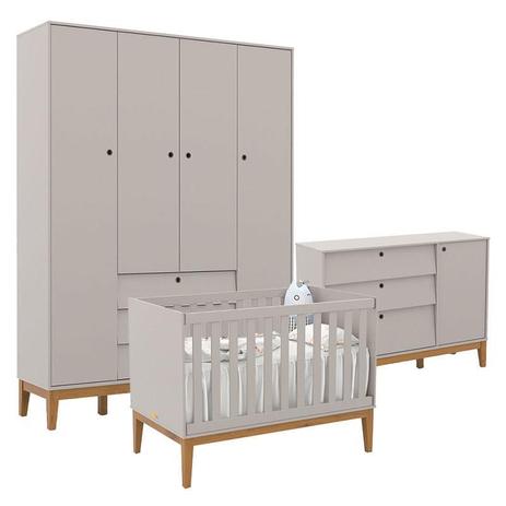 Quarto de Bebe Unique 4 Portas com Cômoda Sapateira Cinza Eco Wood Matic - Matic Moveis Menor preço em Quarto de Bebe Unique 4 Portas com Cômoda Sapateira Cinza Eco Wood Matic - Matic Moveis
