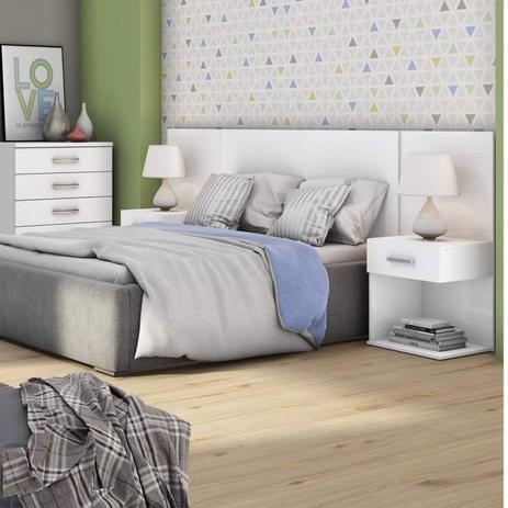 Quarto de Casal com Cabeceira e Cômoda Lara Branco - Henn Menor preço em Quarto de Casal com Cabeceira e Cômoda Lara Branco - Henn