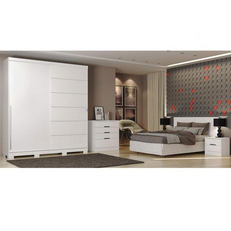 Quarto de Casal com Guarda Roupa, Cômoda, 2 Mesas de Cabeceira e Painel Kappesberg Branco Menor preço em Quarto de Casal com Guarda Roupa, Cômoda, 2 Mesas de Cabeceira e Painel Kappesberg Branco