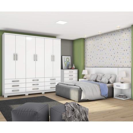 Quarto de Casal Completo com Cômoda, Cabeceira e Guarda Roupa Lara Branco - Henn Menor preço em Quarto de Casal Completo com Cômoda, Cabeceira e Guarda Roupa Lara Branco - Henn