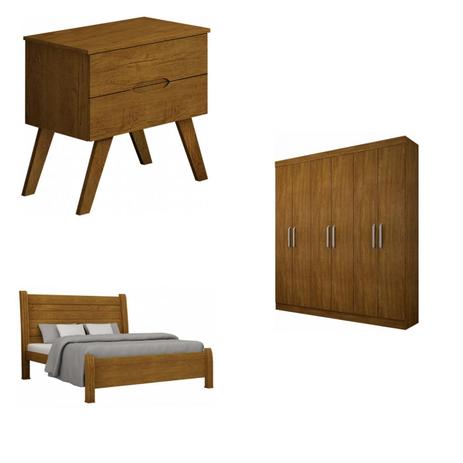 Quarto de Casal Completo MadeiraMadeira com Cama, Guarda Roupa e Criado Mudo 375545 Marrom - Rufato Menor preço em Quarto de Casal Completo MadeiraMadeira com Cama, Guarda Roupa e Criado Mudo 375545 Marrom - Rufato