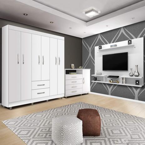 Quarto de Casal Completo MadeiraMadeira com Painel, Cômoda e Guarda Roupa 6 Portas 424224 Branco - Chf Menor preço em Quarto de Casal Completo MadeiraMadeira com Painel, Cômoda e Guarda Roupa 6 Portas 424224 Branco - Chf