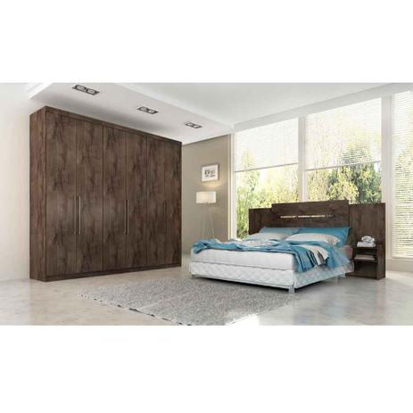 Quarto de Casal Decorado com Guarda Roupa 6 Portas Ana e Cabeceira Milla Panan Café - Panan Moveis Menor preço em Quarto de Casal Decorado com Guarda Roupa 6 Portas Ana e Cabeceira Milla Panan Café - Panan Moveis