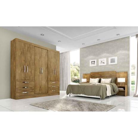 Quarto de Casal Decorado com Guarda Roupa 6 Portas Havai e Cabeceira Milla Panan Canela - Panan moveis Menor preço em Quarto de Casal Decorado com Guarda Roupa 6 Portas Havai e Cabeceira Milla Panan Canela - Panan moveis