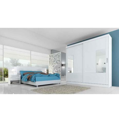 Quarto de Casal Decorado com Guarda Roupa Espelho Joinvile e Cabeceira Criative Panan Branco - Panan Moveis Menor preço em Quarto de Casal Decorado com Guarda Roupa Espelho Joinvile e Cabeceira Criative Panan Branco - Panan Moveis