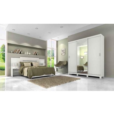 Quarto de Casal Decorado com Guarda Roupa Espelho Lara e Cabeceira Milla Panan Branco - Panan Moveis Menor preço em Quarto de Casal Decorado com Guarda Roupa Espelho Lara e Cabeceira Milla Panan Branco - Panan Moveis