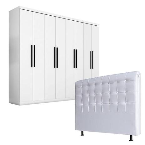 Quarto de Casal Guarda Roupa 1684 e Cabeceira Ana 140 cm Branco - Araplac Menor preço em Quarto de Casal Guarda Roupa 1684 e Cabeceira Ana 140 cm Branco - Araplac