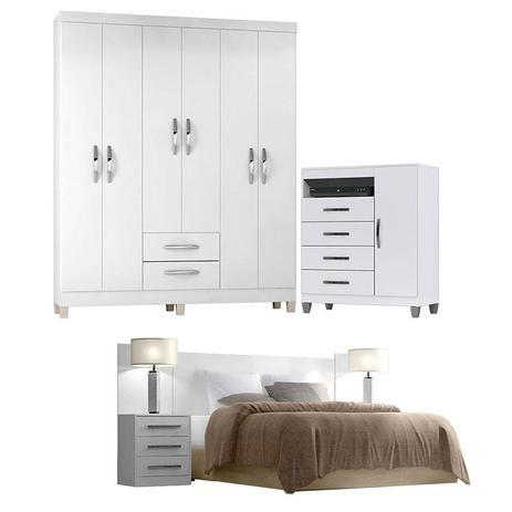 Quarto de Casal Módena com Cabeceira Uruguai e Cômoda Sapateira Cannes Branco Incorplac Menor preço em Quarto de Casal Módena com Cabeceira Uruguai e Cômoda Sapateira Cannes Branco Incorplac