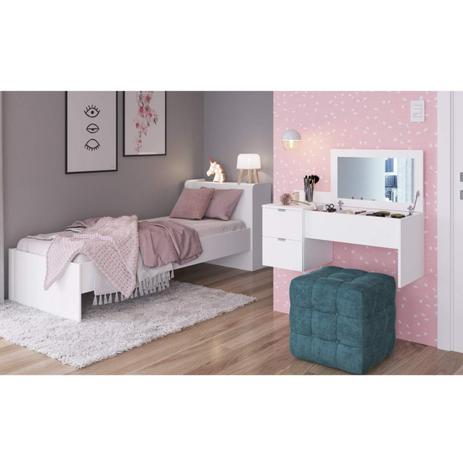 Menor preço em Quarto de Solteiro Completo com Cama e Penteadeira Realeza Espresso Móveis Branco