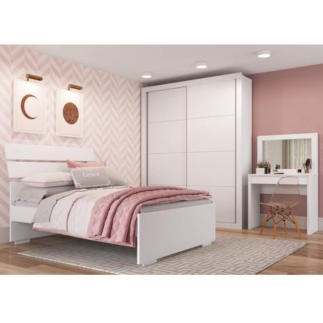 Quarto de Solteiro Completo com Guarda Roupa, Cama e Penteadeira Mari Siena Móveis Branco Menor preço em Quarto de Solteiro Completo com Guarda Roupa, Cama e Penteadeira Mari Siena Móveis Branco