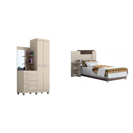 Quarto de Solteiro Completo MadeiraMadeira com Cabeceira e Guarda Roupa 378195 Bege - Acp móveis Menor preço em Quarto de Solteiro Completo MadeiraMadeira com Cabeceira e Guarda Roupa 378195 Bege - Acp móveis