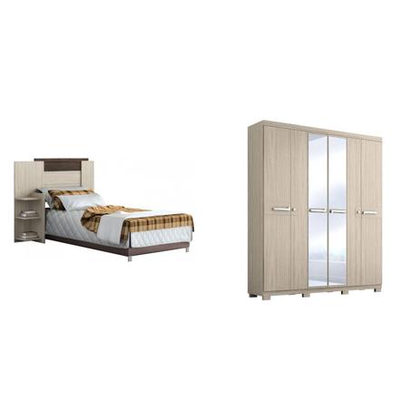 Quarto de Solteiro Completo MadeiraMadeira com Cabeceira e Guarda Roupa 378196 Bege - Acp móveis Menor preço em Quarto de Solteiro Completo MadeiraMadeira com Cabeceira e Guarda Roupa 378196 Bege - Acp móveis