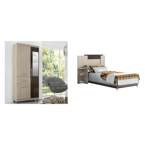Quarto de Solteiro Completo MadeiraMadeira com Cabeceira e Guarda Roupa 378197 Bege - Acp móveis Menor preço em Quarto de Solteiro Completo MadeiraMadeira com Cabeceira e Guarda Roupa 378197 Bege - Acp móveis