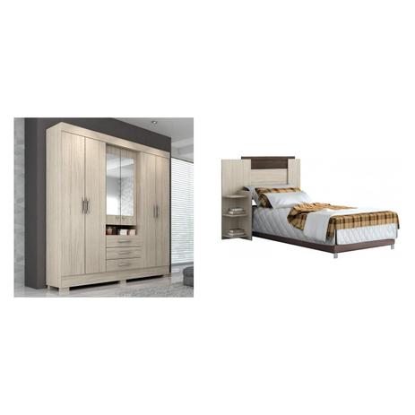 Quarto de Solteiro Completo MadeiraMadeira com Cabeceira e Guarda Roupa 378201 Bege - Acp móveis Menor preço em Quarto de Solteiro Completo MadeiraMadeira com Cabeceira e Guarda Roupa 378201 Bege - Acp móveis