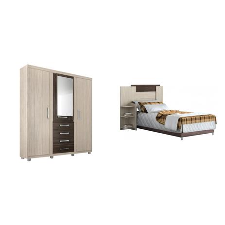 Quarto de Solteiro Completo MadeiraMadeira com Cabeceira e Guarda Roupa 378204 Bege - Acp móveis Menor preço em Quarto de Solteiro Completo MadeiraMadeira com Cabeceira e Guarda Roupa 378204 Bege - Acp móveis