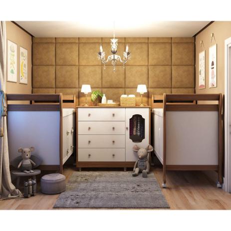 Quarto Gêmeos 2 Berços Maria e 1 Cômoda 1 Porta 4 Gavetas Noah Móveis Peroba Branco/Carvalho - Moveis Peroba Menor preço em Quarto Gêmeos 2 Berços Maria e 1 Cômoda 1 Porta 4 Gavetas Noah Móveis Peroba Branco/Carvalho - Moveis Peroba