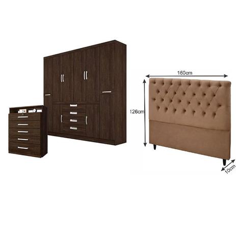 Quarto Guarda Roupa Casal Realce Cômoda Triunfo Ébano Touch Cabeceira 158 cm Demóbile - Demobile Menor preço em Quarto Guarda Roupa Casal Realce Cômoda Triunfo Ébano Touch Cabeceira 158 cm Demóbile - Demobile