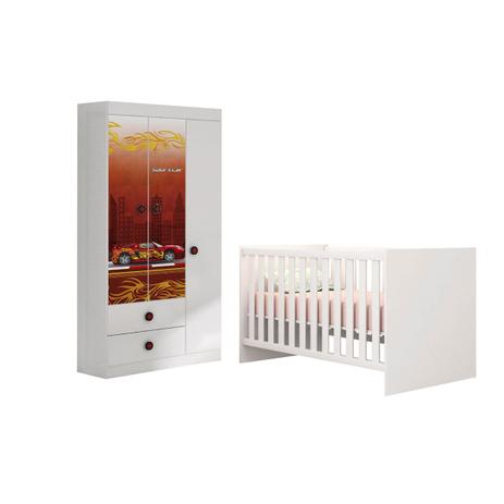 Quarto Infantil 2 Peças Berço Mini Cama e Roupeiro 3 Portas Carros - Móveis Estrela Menor preço em Quarto Infantil 2 Peças Berço Mini Cama e Roupeiro 3 Portas Carros - Móveis Estrela