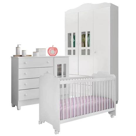 Quarto Infantil Ariel 3 Cômoda Fráldario e Berço Ternura Branco - Carolina Móveis/Peternella Móveis Menor preço em Quarto Infantil Ariel 3 Cômoda Fráldario e Berço Ternura Branco - Carolina Móveis/Peternella Móveis