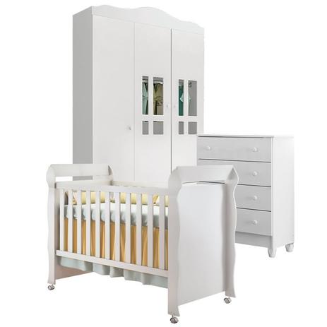 Quarto Infantil Ariel 3 Pts com Cômoda Gav Berço Mini Cama Mirelle Branco Brilho - Carolina Móveis - Carolina moveis Menor preço em Quarto Infantil Ariel 3 Pts com Cômoda Gav Berço Mini Cama Mirelle Branco Brilho - Carolina Móveis - Carolina moveis