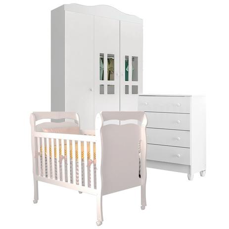 Quarto Infantil Ariel 3 Pts com Cômoda Gav Berço Mini Cama Nanda Branco Brilho - Carolina Móveis - Carolina moveis Menor preço em Quarto Infantil Ariel 3 Pts com Cômoda Gav Berço Mini Cama Nanda Branco Brilho - Carolina Móveis - Carolina moveis