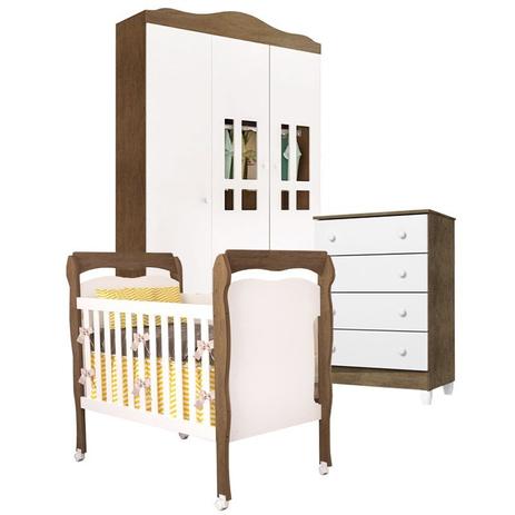 Quarto Infantil Ariel 3 Pts com Cômoda Gav Berço Mini Cama Nanda Branco Fosco/Amad - Carolina Móveis - Carolina moveis Menor preço em Quarto Infantil Ariel 3 Pts com Cômoda Gav Berço Mini Cama Nanda Branco Fosco/Amad - Carolina Móveis - Carolina moveis