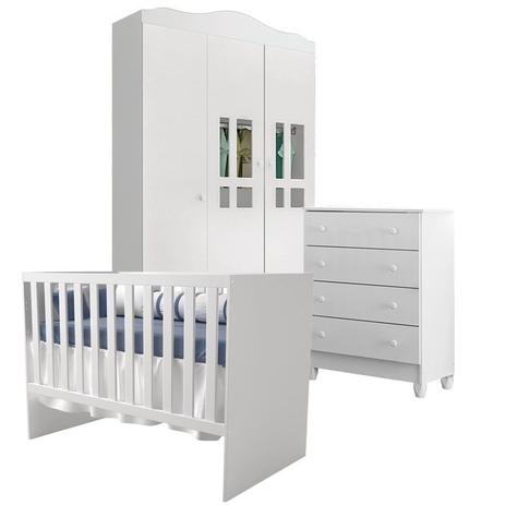 Quarto Infantil Ariel 3 Pts com Cômoda Gav Berço Multifuncional Flora Branco Brilho Carolina Móveis - Carolina moveis Menor preço em Quarto Infantil Ariel 3 Pts com Cômoda Gav Berço Multifuncional Flora Branco Brilho Carolina Móveis - Carolina moveis
