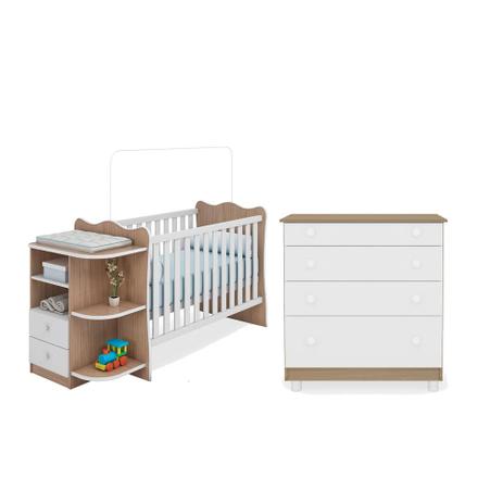 Quarto Infantil Berço Cantoneira e Cômoda 4 Gavetas Amore Branco/Carvalho - Qmovi é ruim? Quarto Infantil Berço Cantoneira e Cômoda 4 Gavetas Amore Branco/Carvalho - Qmovi é boa?