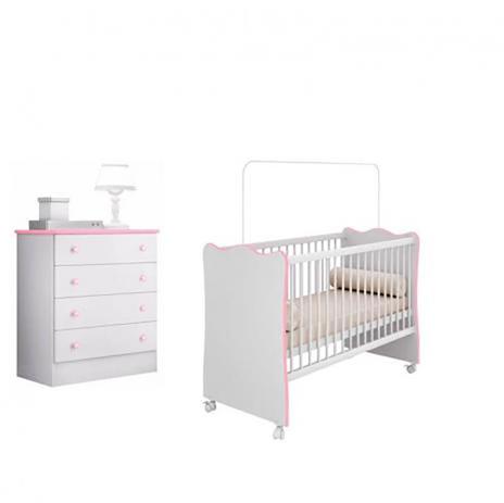 Quarto Infantil Berço e Cômoda Certificado Inmetro Rosa - Qmovi Menor preço em Quarto Infantil Berço e Cômoda Certificado Inmetro Rosa - Qmovi