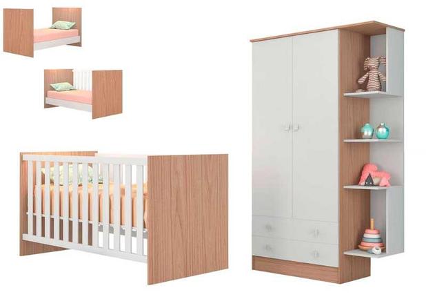 Quarto Infantil Berço Mini Cama Americano Carvalho / Branco - Qmovi Menor preço em Quarto Infantil Berço Mini Cama Americano Carvalho / Branco - Qmovi